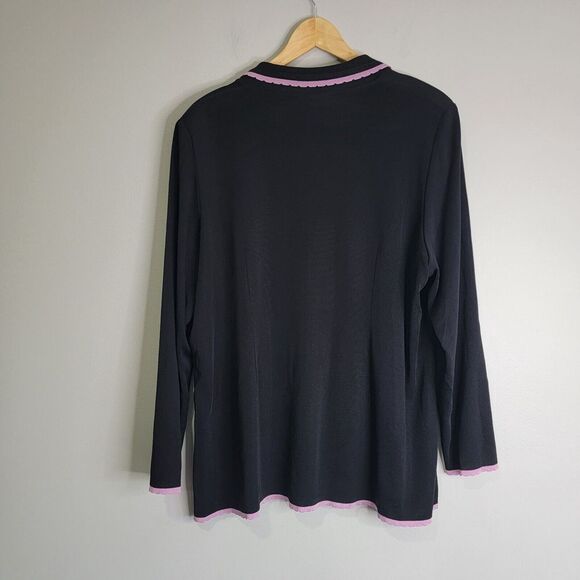 Exclusively Misook 2X Black Purple Trim Three Button Long Sleeve Cardigan Jacket - Picture 2 of 11